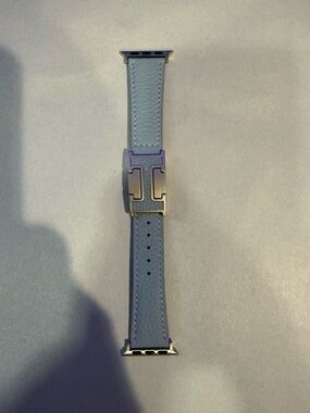 Custom Hermes Light Blue Color Leather apple Watch Strap